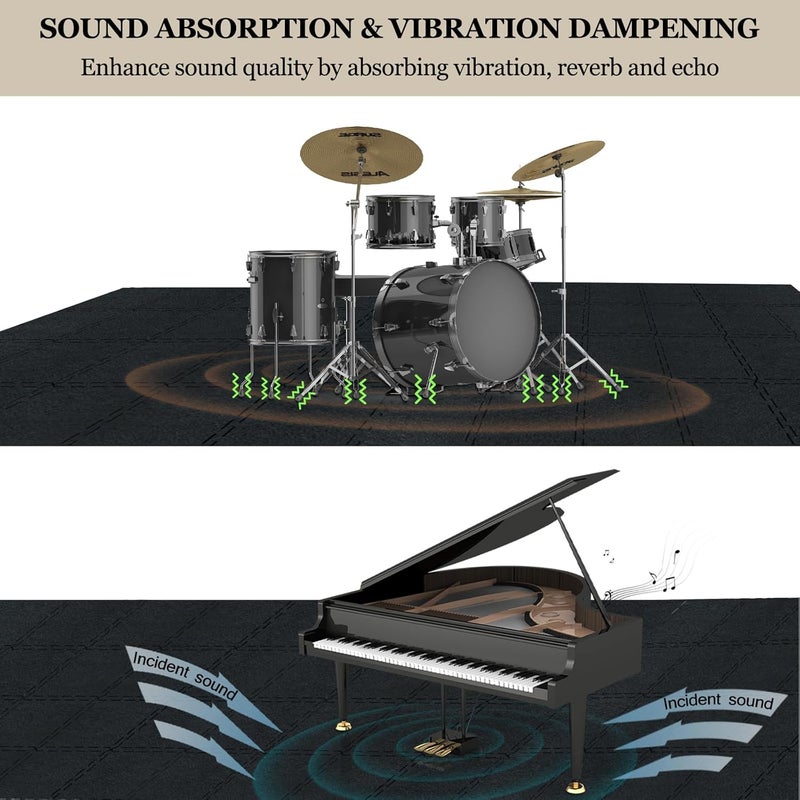 TroyStudio Thick Drum Rug Pad, 15 Pcs 11 x 11 x 0.5 inches Interlocking Sound Absorbing Rug, Non Slip Anti Vibration Sound Proof Floor Mats, Acoustic Carpet Blankets for Drum Set, Piano, Studio - Image 3